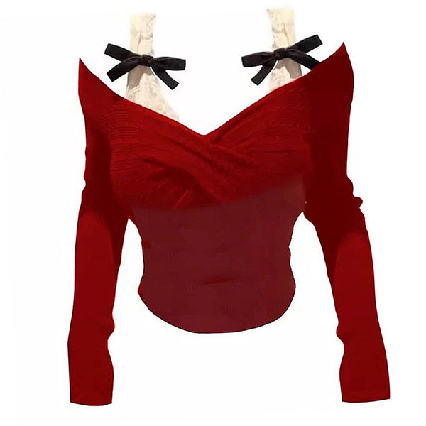 Red Off-Shoulder Bow Top - Vedlit