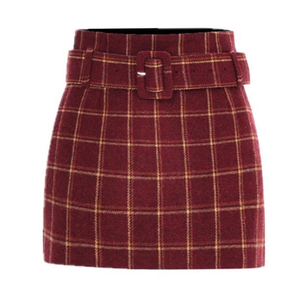 Pop Of Red Plaid Skirt - Vedlit