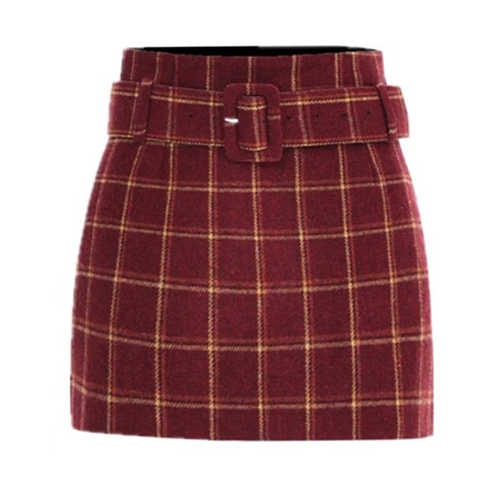 Pop Of Red Plaid Skirt - Vedlit