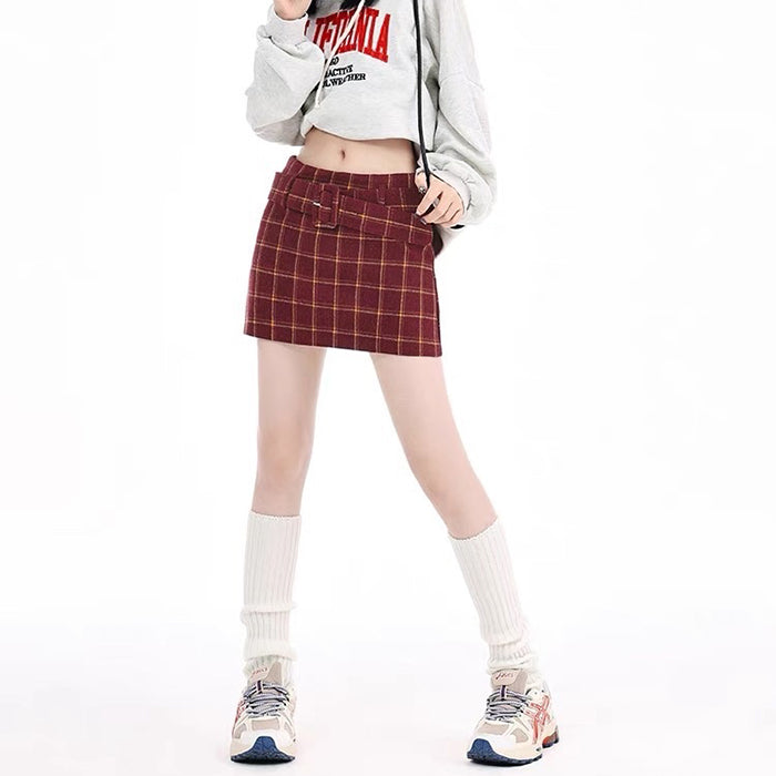 Pop Of Red Plaid Skirt - Vedlit