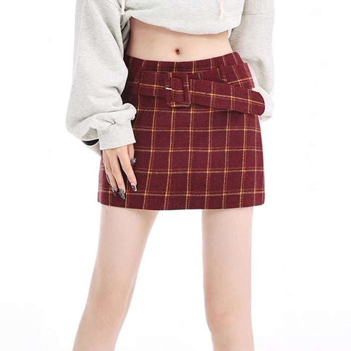 Pop Of Red Plaid Skirt - Vedlit