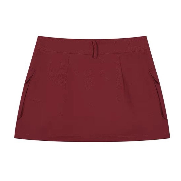 Wine Red Zip Front Mini Skirt - Vedlit