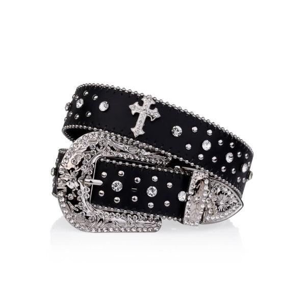 Rhinestone Gothic Punk Rock Cross Buckle Belt - Vedlit