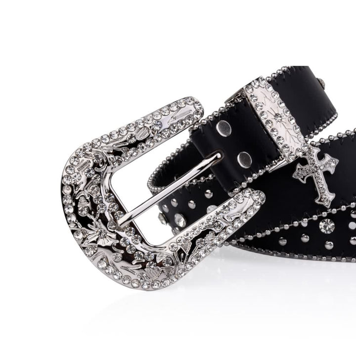 Rhinestone Gothic Punk Rock Cross Buckle Belt - Vedlit