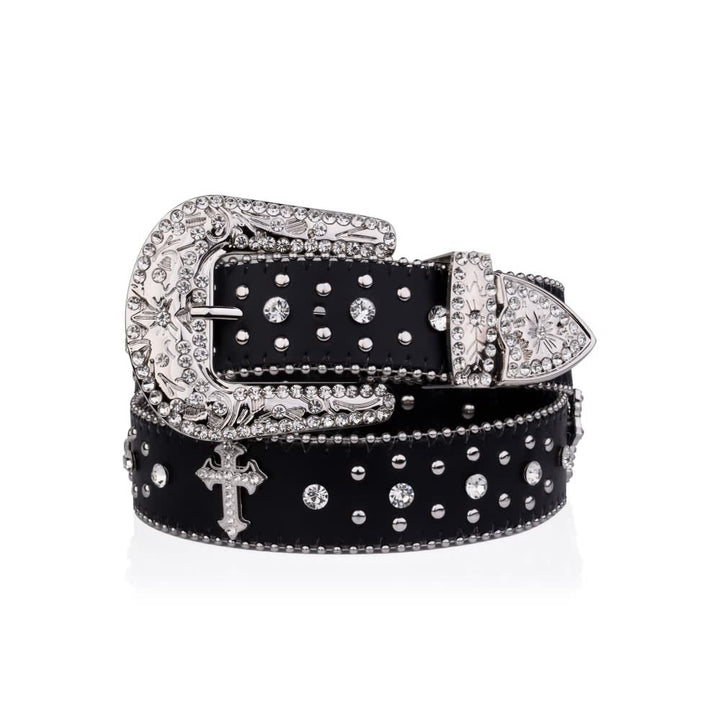 Rhinestone Gothic Punk Rock Cross Buckle Belt - Vedlit