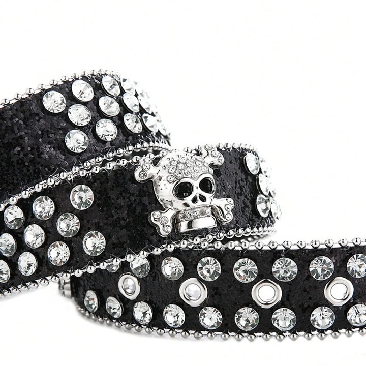 Rhinestone Gothic Punk Rock Skull Buckle Belt - Vedlit