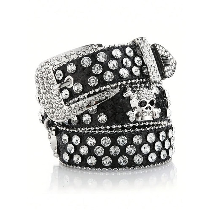 Rhinestone Gothic Punk Rock Skull Buckle Belt - Vedlit