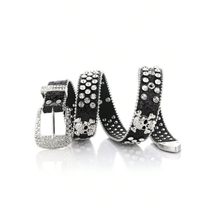 Rhinestone Gothic Punk Rock Skull Buckle Belt - Vedlit