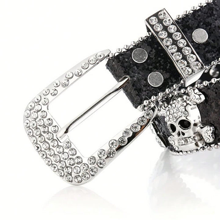 Rhinestone Gothic Punk Rock Skull Buckle Belt - Vedlit