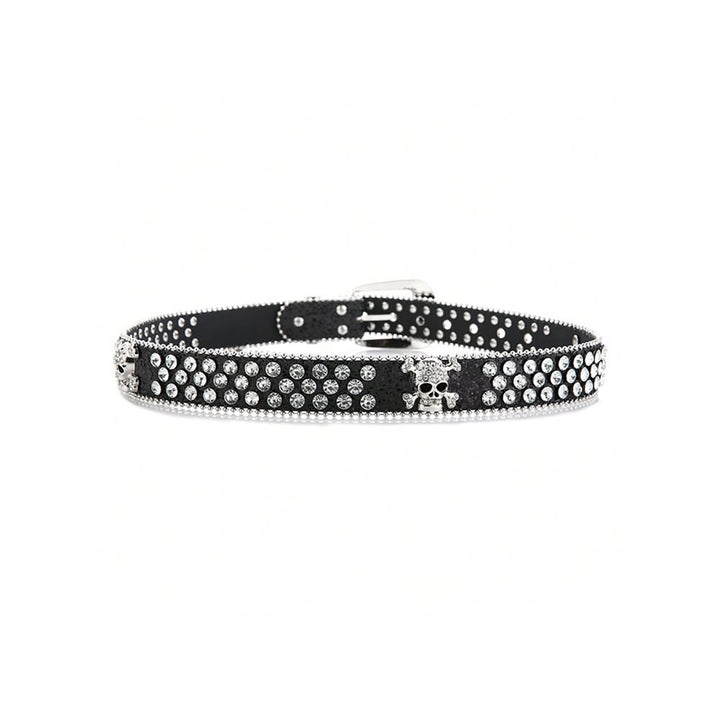 Rhinestone Gothic Punk Rock Skull Buckle Belt - Vedlit