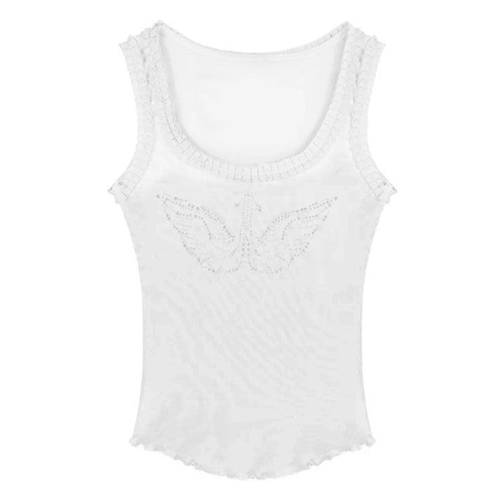 Rhinestone Angel Wings Tank Top - Vedlit