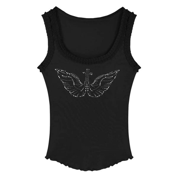 Rhinestone Angel Wings Tank Top - Vedlit
