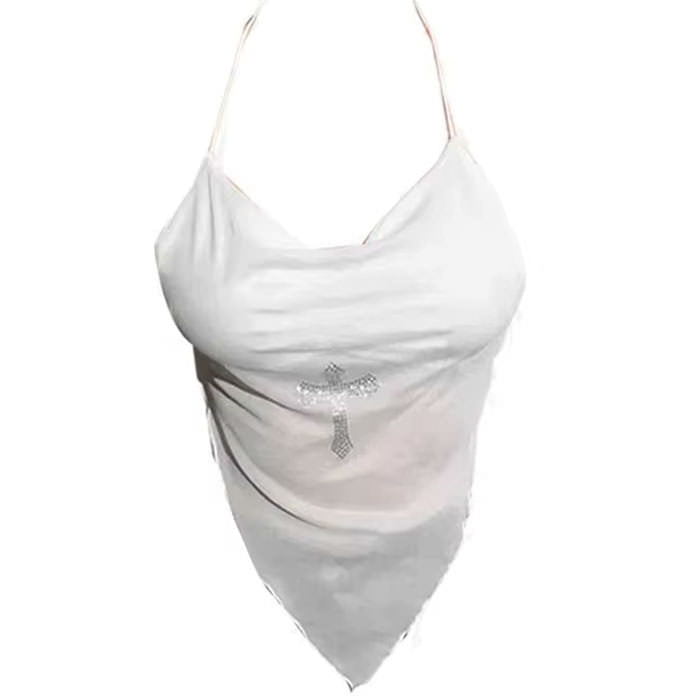 Y2K Rhinestone Cross Scarf Top - Vedlit