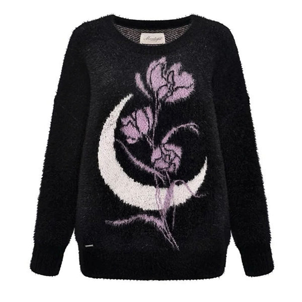 Rose & Moon Print Sweater - Vedlit