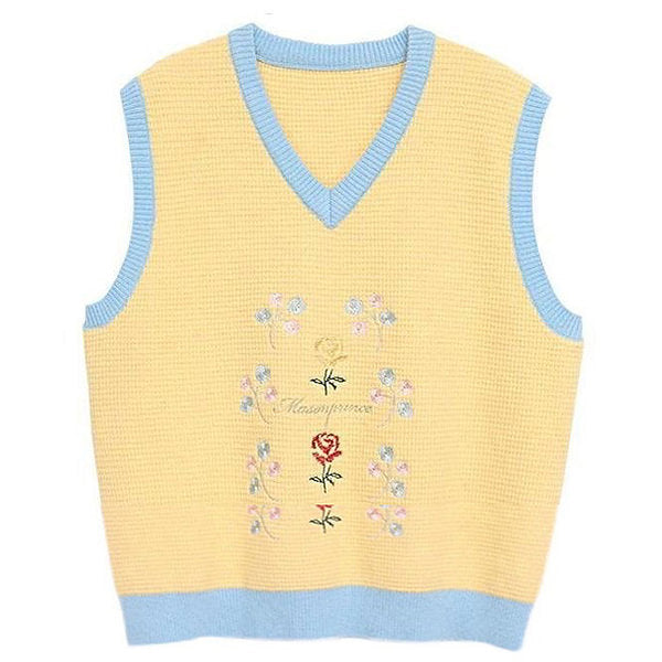 Rose Embroidery Knit Vest - Vedlit