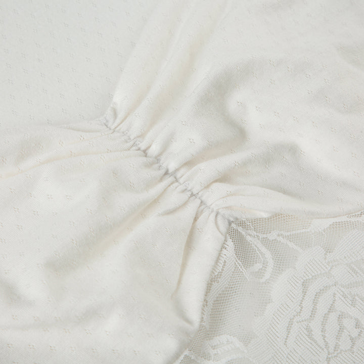 Ruched Lace Splice Square Neck Slim Tee – Vintage White - Vedlit