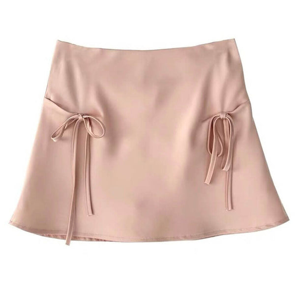 Satin Mini Skirt with Bows - Vedlit