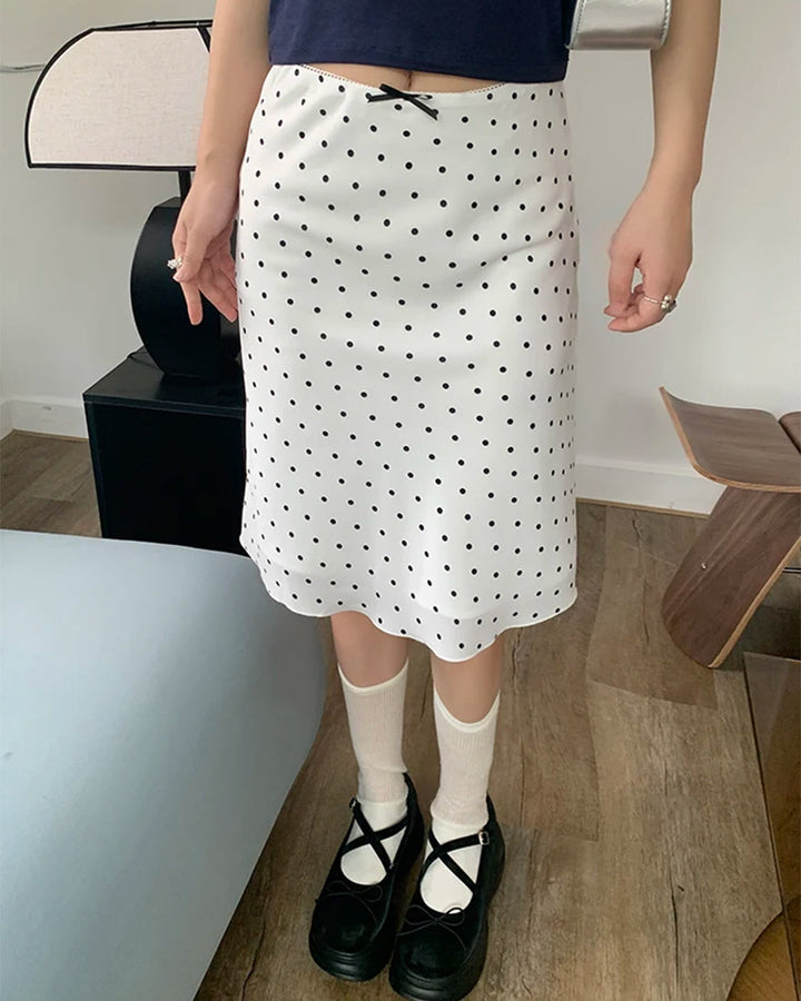 Satin Polka Dot Midi Skirt - Vedlit