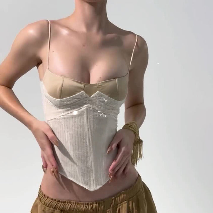Sequin Lace-Up Velvet Corset Top – Elegant Bustier Style - Vedlit