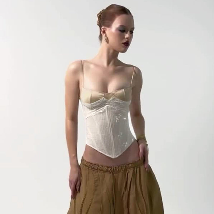 Sequin Lace-Up Velvet Corset Top – Elegant Bustier Style - Vedlit