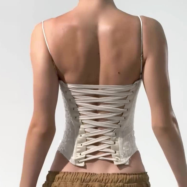 Sequin Lace-Up Velvet Corset Top – Elegant Bustier Style - Vedlit