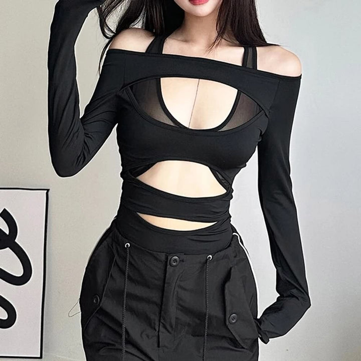 Sexy Gothic Cut Out Long Sleeve Bodysuit - Vedlit