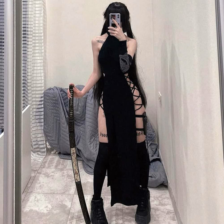 Sexy Gothic Halter High Slit Dress - Vedlit