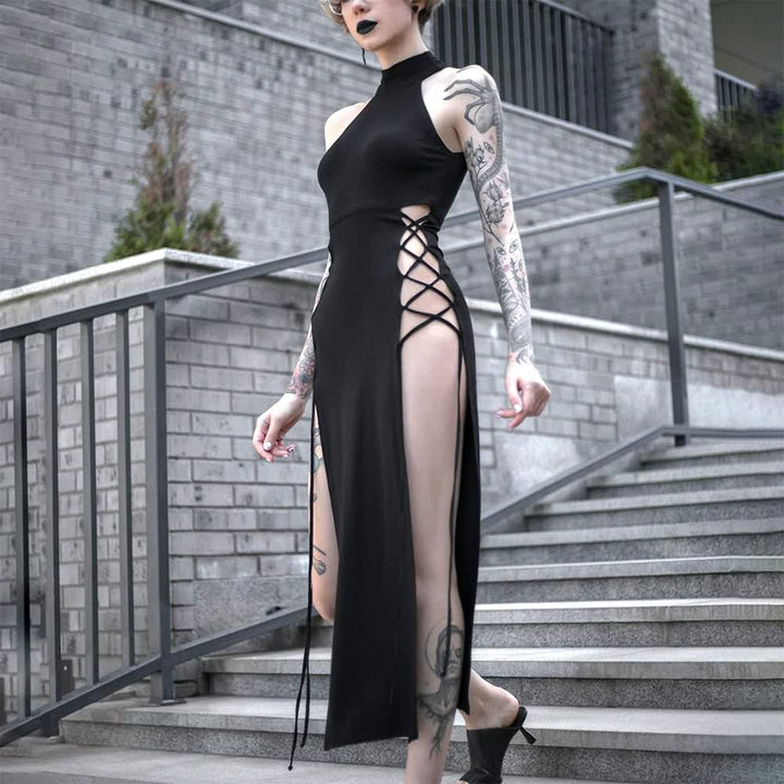 Sexy Gothic Halter High Slit Dress - Vedlit