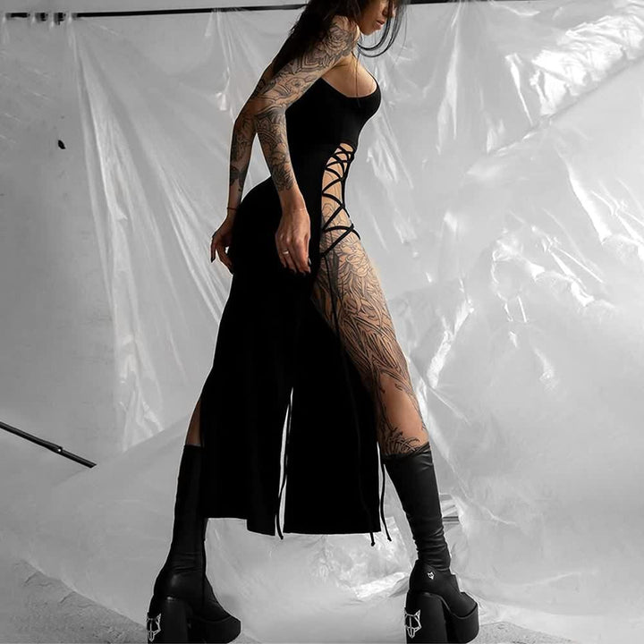 Sexy Gothic Halter High Slit Dress - Vedlit