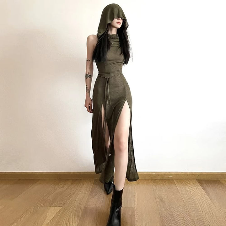 Sexy Gothic Witch Cut Out Back Slit Dress - Vedlit