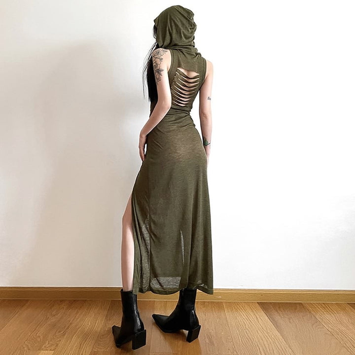 Sexy Gothic Witch Cut Out Back Slit Dress - Vedlit