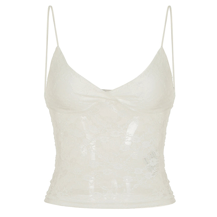Sheer Lace Mesh Camisole Tank Top in White - Vedlit