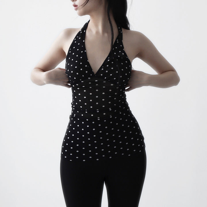 Sheer Polka Dot Halter Mesh Tank Top – Y2K Aesthetic - Vedlit