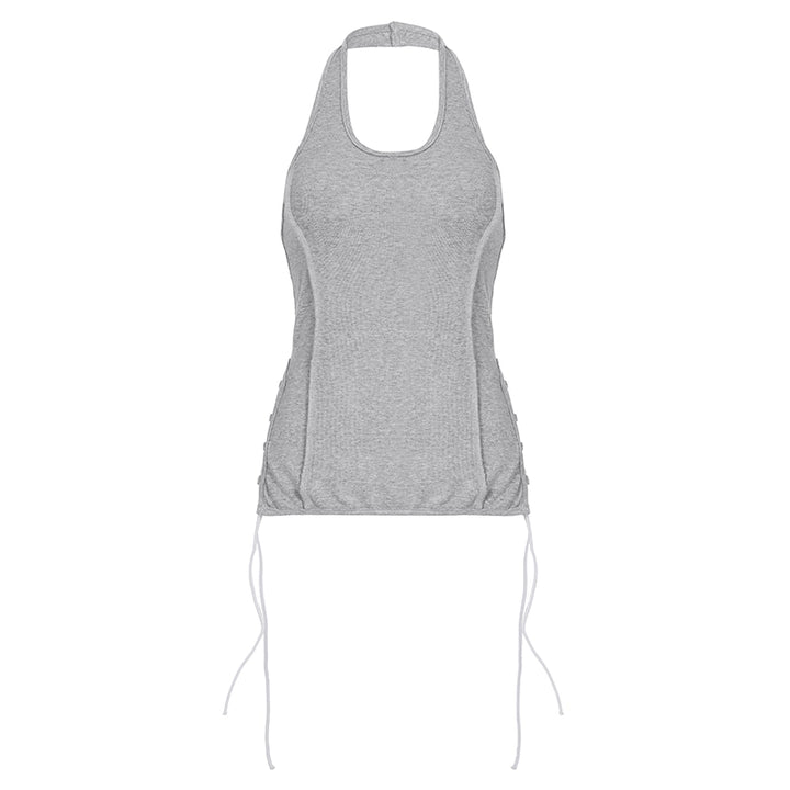 Side Lace-Up Ribbed Halter Tank Top in Gray - Vedlit