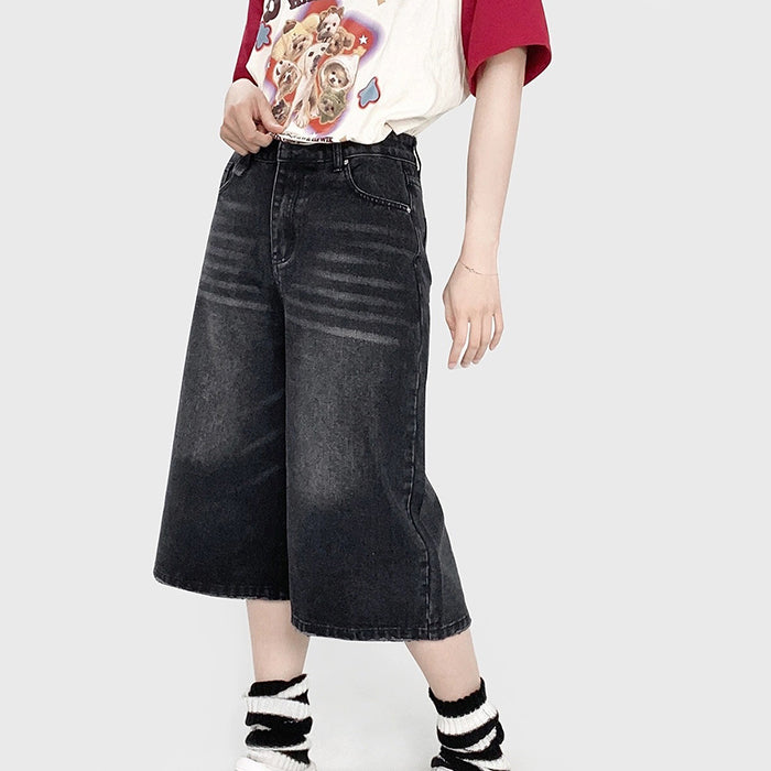 Skater Girl Denim Baggy Shorts - Vedlit