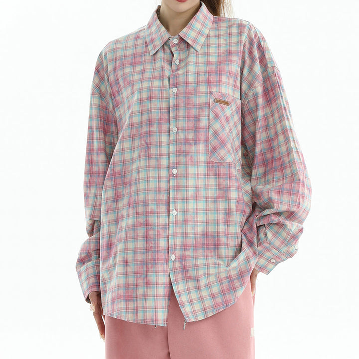 Soft Girl Plaid Button-Up Shirt - Vedlit