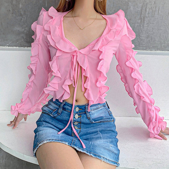 Soft Girl Ruffle Cardigan - Vedlit