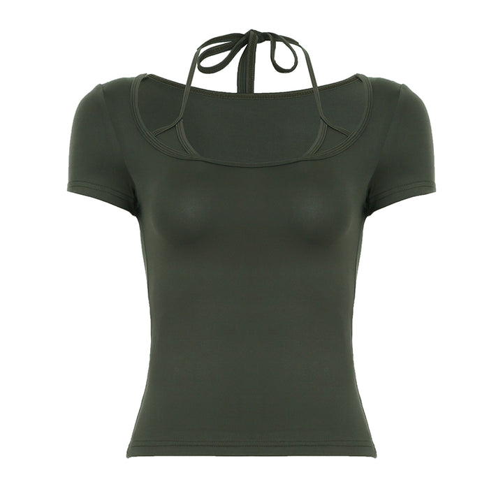 Square Neck Double Strap Fitted Tee – Black & Olive - Vedlit