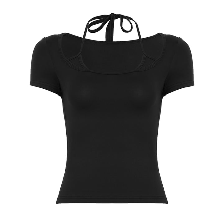 Square Neck Double Strap Fitted Tee – Black & Olive - Vedlit