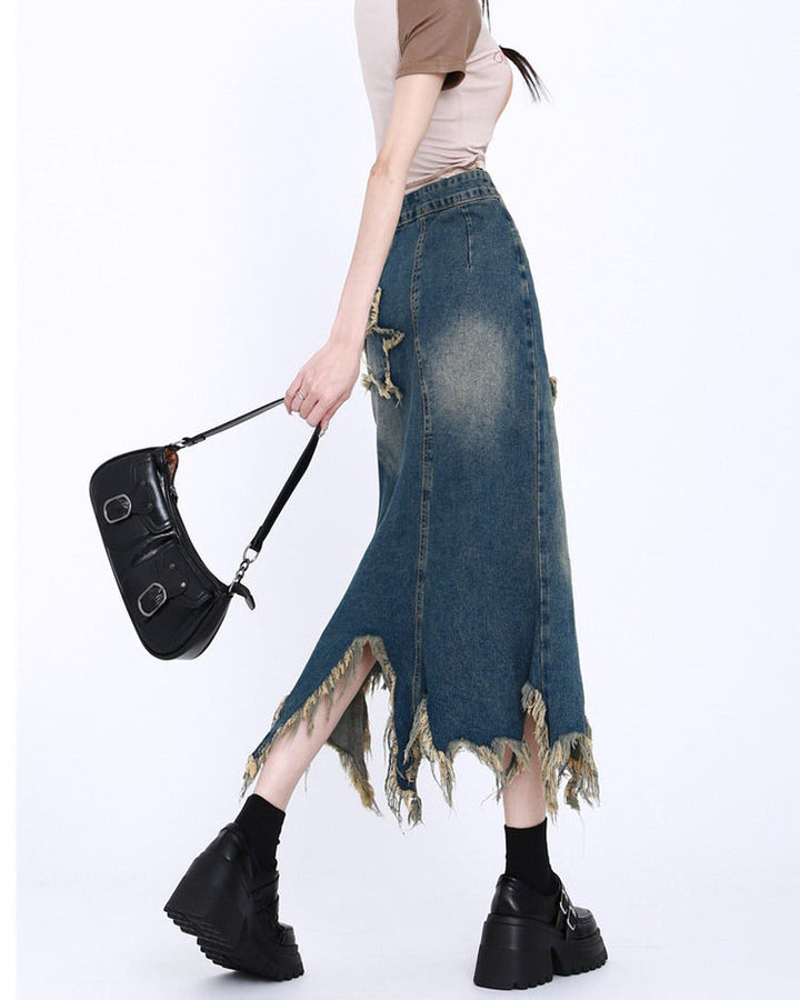 Aesthetic Star Long Denim Skirt - Vedlit