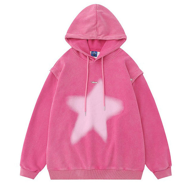 Y2K Hoodie with Graffiti Star Print - Vedlit
