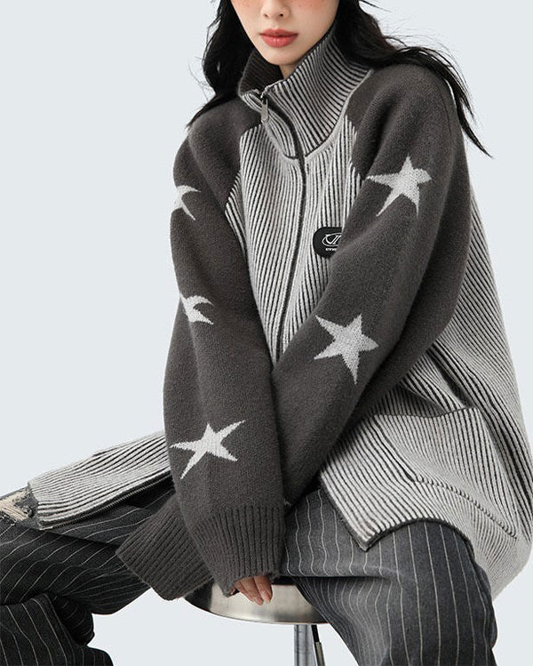 Star Girl Aesthetic Zip Up Sweater - Vedlit
