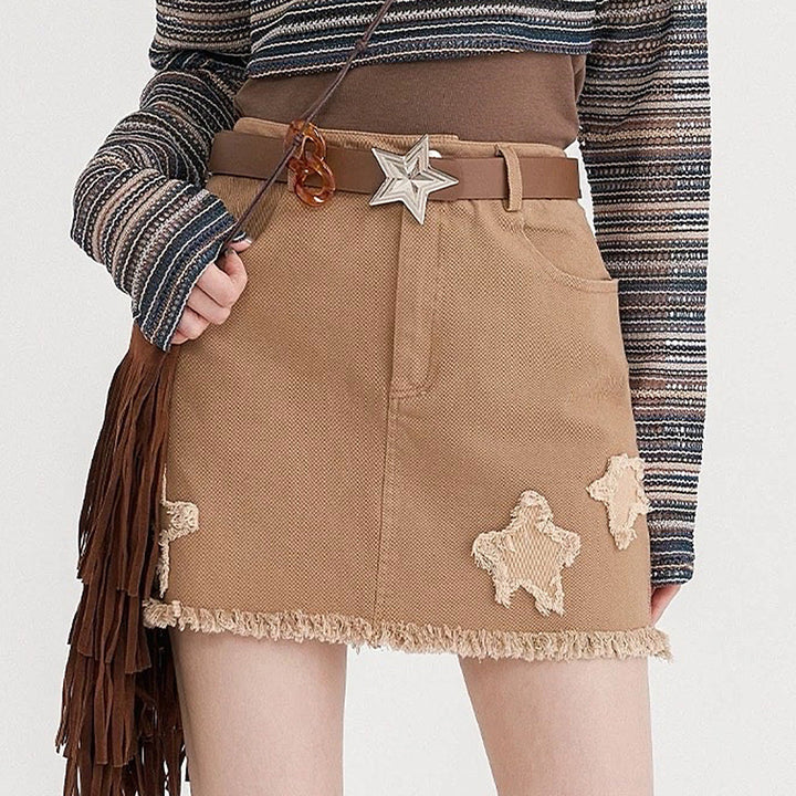 Star Patch Aesthetic Mini Skirt - Vedlit