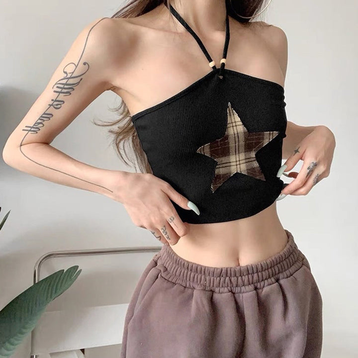 Star Patch Halter Crop Top - Vedlit