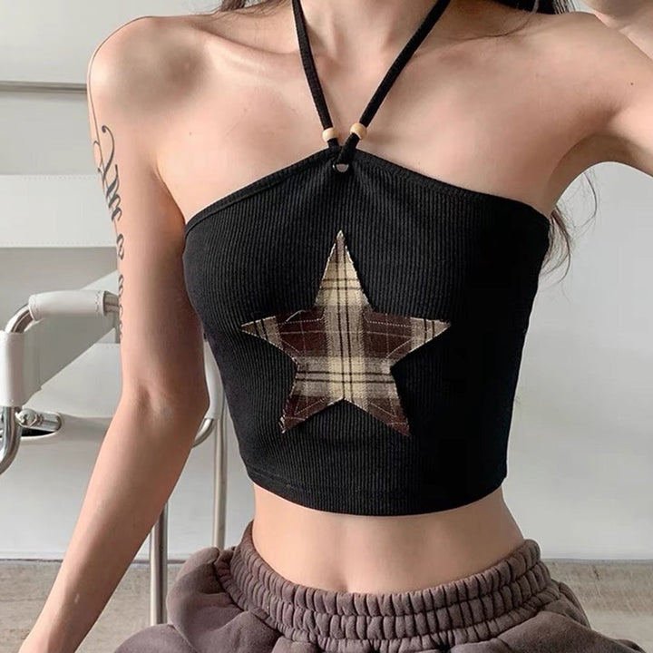 Star Patch Halter Crop Top - Vedlit