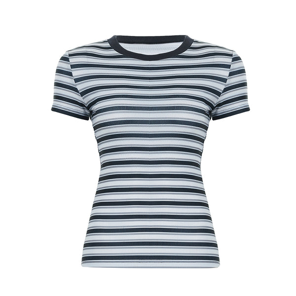 Striped Fitted Ribbed Short Sleeve T-Shirt Casual Streetwear - Vedlit