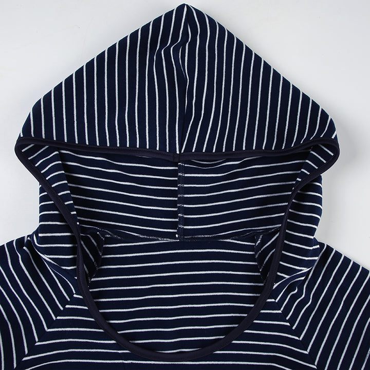 Striped Scoop Neck Slim Fit Hooded Tee - Navy - Vedlit