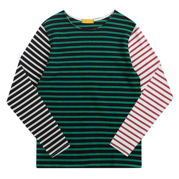 Striped Asymmetric Long Sleeve Top - Vedlit