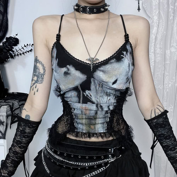 Tie Dye Gothic Grunge Lace Cami Top - Vedlit