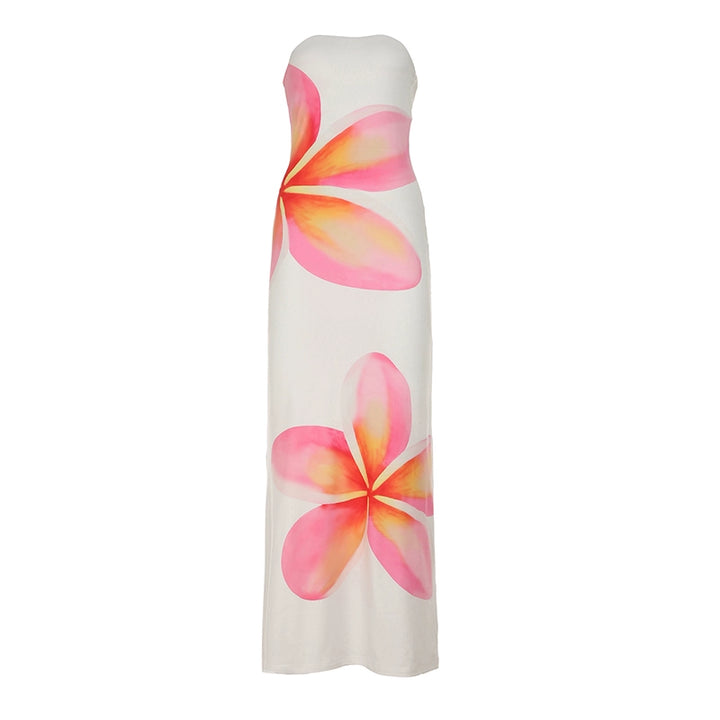 Tropical Floral Tube Maxi Dress – Strapless Bodycon Summer Look - Vedlit